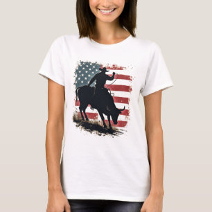 T-shirt Cowboy Bull Rider Patriotique American Flag Cowboy