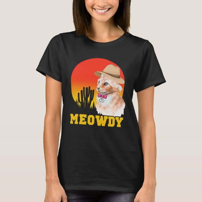 T-shirt Cowboy Chat Funny Meowdy (Devant)