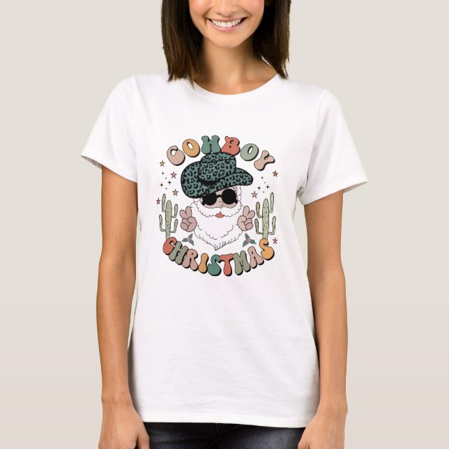 T-shirt Cowboy Christmas Père Noël Western Leopard (Devant)
