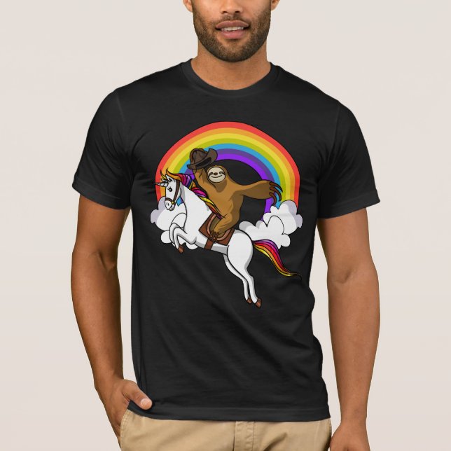 T-shirt Cowboy drôle de paresse montant l'arc-en-ciel (Devant)