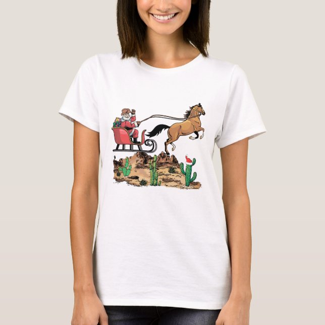 T-shirt Cowboy Père Noël Horse Noël Ouest (Devant)