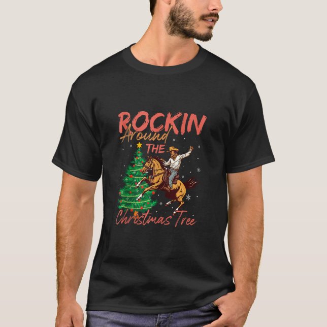 T-shirt Cowboy Père Noël Ride Horse Rocking Autour Du Chri (Devant)