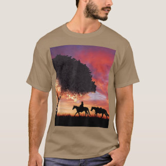T-shirt Cowboy Silhouette Et Japonaise Sakura Cerisier Blo
