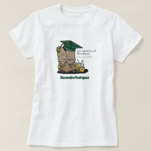 T-shirt Cowboy Vert foncé Boot Graduation Cap & Fleurs
