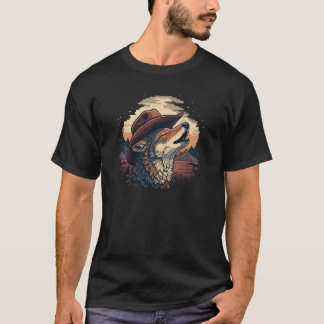 T-shirt Cowboy Wolf Howling Art