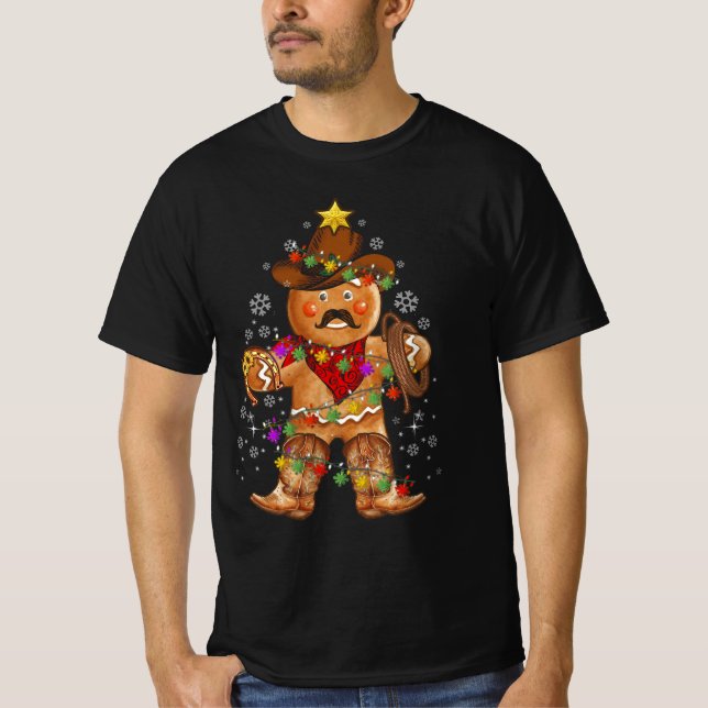 T-shirt Cowboys Xmas Pain d'épice Éclairage Cowboy Noël (Devant)