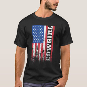 T-shirt Cowgirl américaine Drapeau américain Vertical