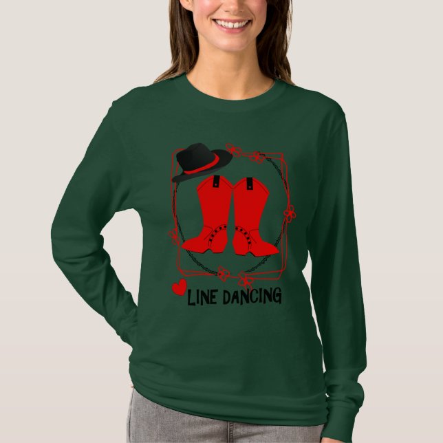 T-shirt Cowgirl Boots mignon ligne danse thème graphique (Devant)