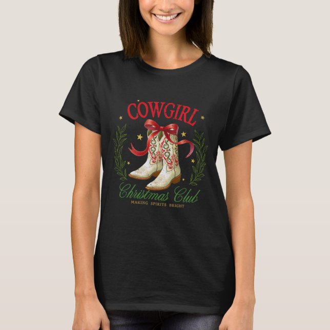 T-shirt Cowgirl Christmas Club Cowboy Boots Wreath Stars (Devant)