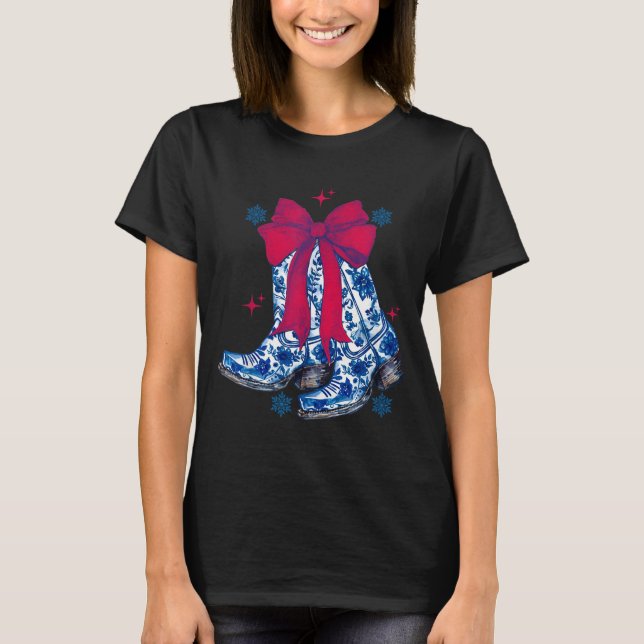 T-shirt Cowgirl Christmas Funny Coquette Bow Boots Gift Me (Devant)