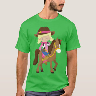 T-shirt Cowgirl Sheriff Horse Western Blonde Hair rétro