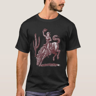 T-shirt Cowgirl sur Bronco qui rue Désert Rétro Western