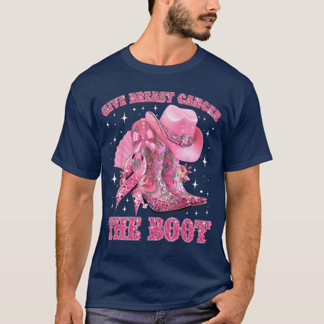 T-shirt Cowgirl Western Give Breast Cancerhe Boot Pink Rib (Devant)