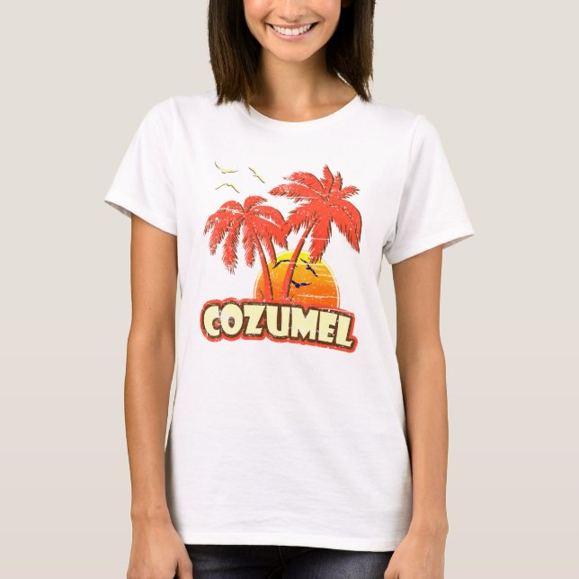 T-shirt Cozumel Summer Palm Trees 80s Beach Sunset (Devant)