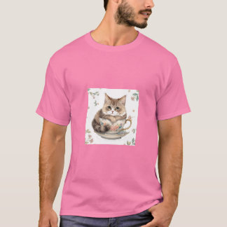 T-shirt Cozy Cat in Teacup Illustration
