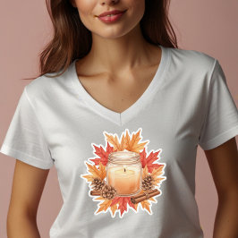 T-shirt Cozy Fall Candle with Maple Leaves | Autumn Design