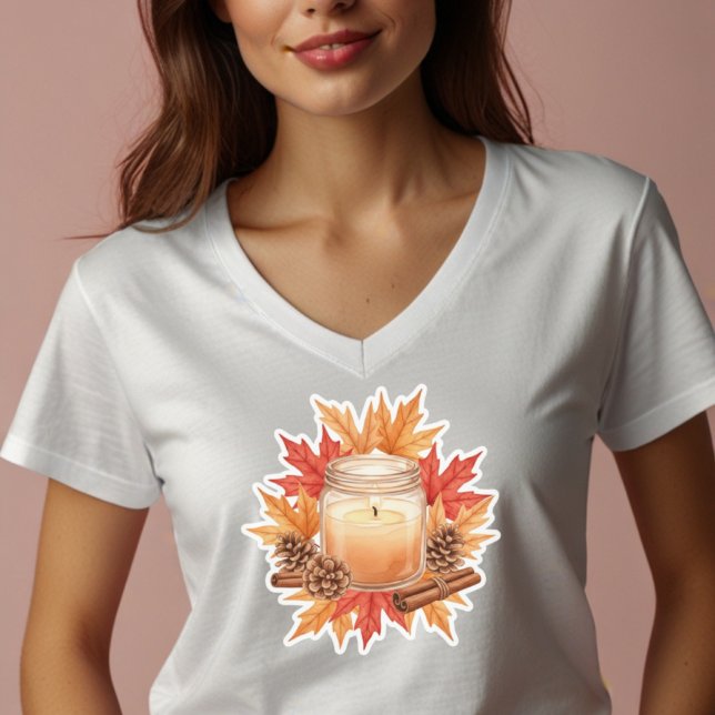 T-shirt Cozy Fall Candle with Maple Leaves | Autumn Design (Créateur téléchargé)