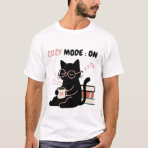 T-shirt Cozy Mode On Chat Noir Mignon Café Livres