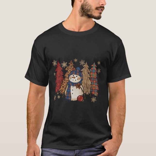 T-shirt Cozy Rustic Snowman Christmas Illustration Winter (Devant)