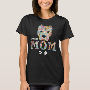 T-shirt Cpitbull Maman Chien Chien Chien Tête Mère Fleurs 