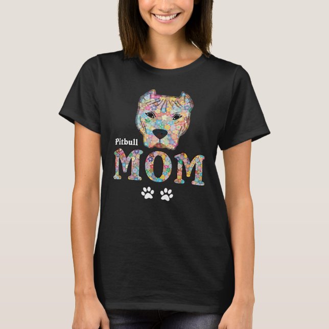 T-shirt Cpitbull Maman Chien Chien Chien Tête Mère Fleurs  (Devant)