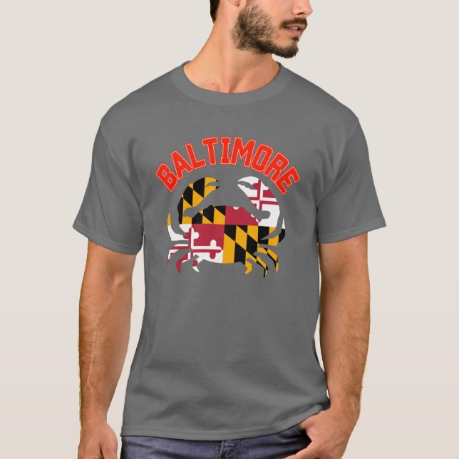 T-shirt Crabe Baltimore avec drapeau du Maryland pour les  (Devant)