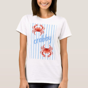 T-shirt Crabes CRABBY Aquarelle Rouge Rayures Bleu Pastel