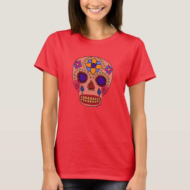T-shirt Crâne à sucre d'art populaire mexicain (Devant)