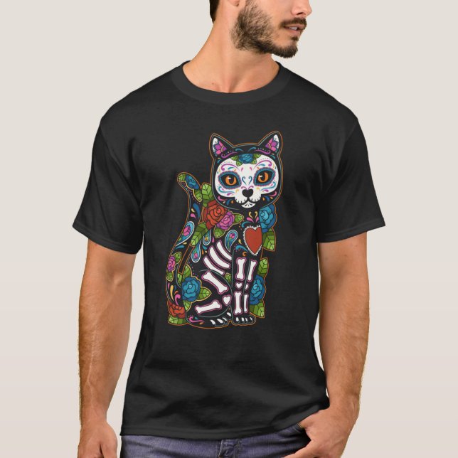 T-shirt Crâne à sucre de chat Mexique Calavera Dia De Los  (Devant)
