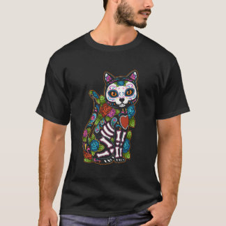 T-shirt Crâne à sucre de chat Mexique Calavera Dia De Los