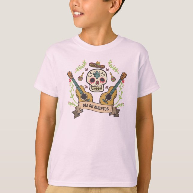 T-shirt Crâne à sucre et guitares Dia de Muertos Sleeve Ch (Devant)