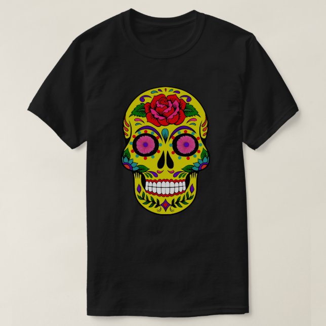 T-shirt Crâne à sucre jaune Dia de los Muertos (Design devant)