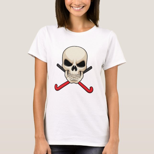 T-shirt Crâne au hockey avec chauve-souris de hockey (Devant)