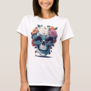 T-shirt Crâne aux fleurs pastel