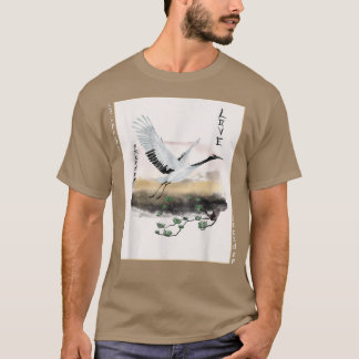 T-shirt Crane Bird Cherry Blossom Woodblock J