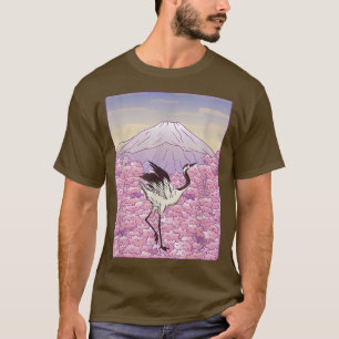 T-shirt Crane Bird Japonais Sakura Tree Cherry Blossom Flo
