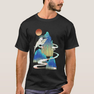 T-shirt Crane blanche Coucher de soleil Peinture chinoise