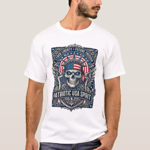 T-shirt Crâne Cyber Liberté Patriotique Futur Cyberpunk Gr