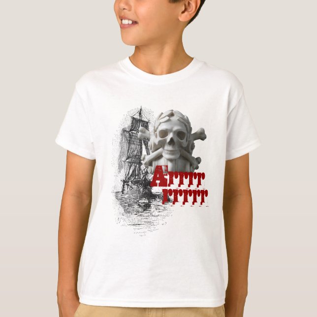 T-shirt Crâne de bateau et de squelette de pirate et (Devant)