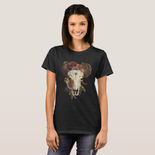T-shirt Crâne de bison floral Cowgirl à cornes d'animal