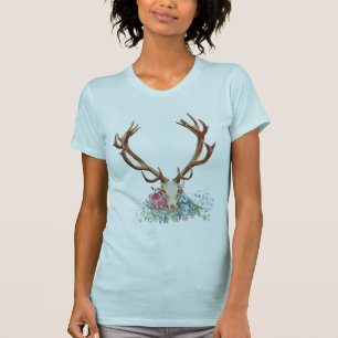 T-shirt Crâne de cerfs communs avec les fleurs 2