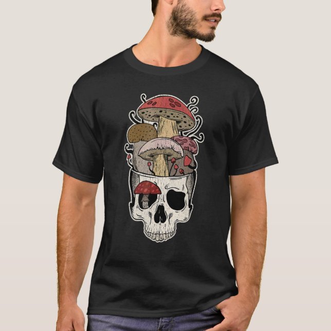 T-shirt Crâne de champignon forestier Goth Mycologue Vinta (Devant)