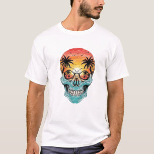 T-shirt Crâne de coucher de soleil tropical Palmier de p