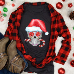 T-shirt Crâne de Noël éffrayant portant le chapeau du Père