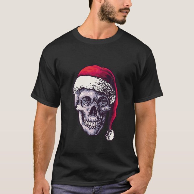 T-shirt Crâne de Noël | Squelette À Santa Hat | Horreur E (Devant)
