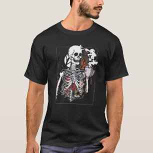 T-shirt Crâne de squelette buvant du café vintage Hallowee
