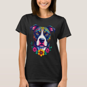 T-shirt Crâne de sucre mexicain Pitbull Dia De Muertos