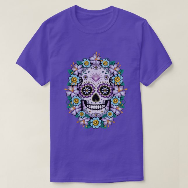 T-shirt Crâne de sucre pourpre aux fleurs (Design devant)