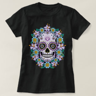 T-shirt Crâne de sucre pourpre aux fleurs