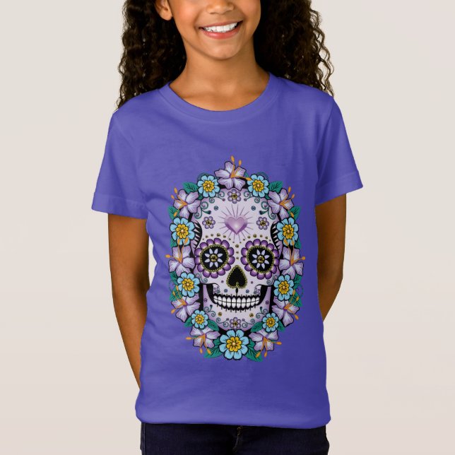 T-Shirt Crâne de sucre pourpre aux fleurs (Devant)